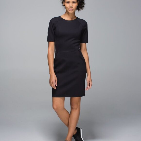 Lululemon Power Date Dress black neoprene scuba dress pockets size 10 - Picture 1 of 8